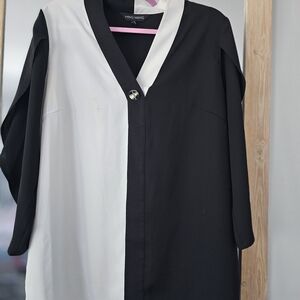 Ming Wang Black and White Collared Top
